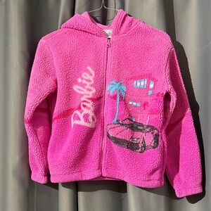 Barbie Hot Pink Sherpa Hoodie with Car & Palm Graphic size 10/12